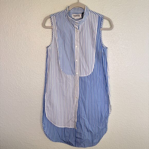 MONSE Tops - Monse Shirt Womens size 2 Mix Striped Tunic Top Asymmetric Artsy Preppy NEW